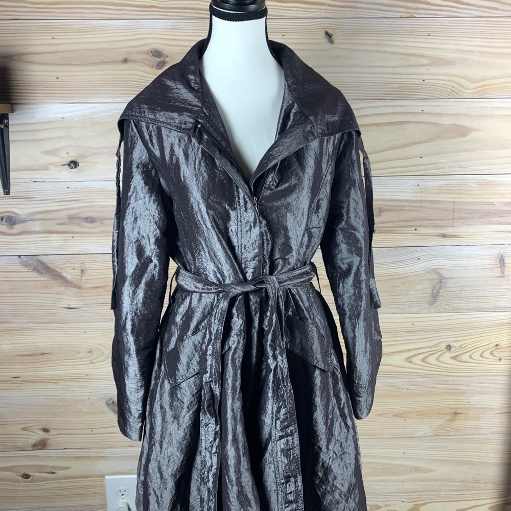 Eva Tralala Paris Trench Coat Womens 4 Metallic French Avant Garde Zip Belted